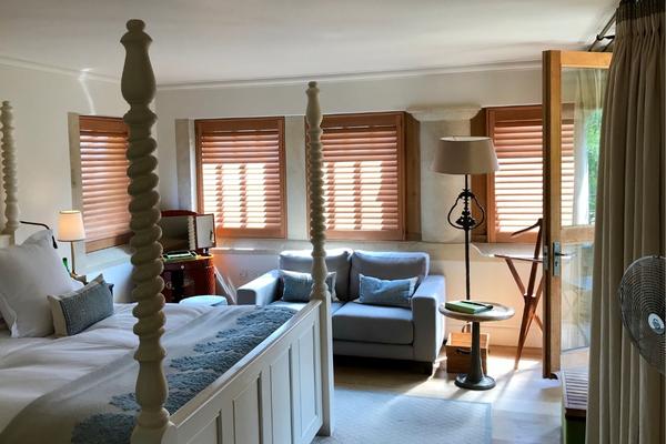 hardwood shutters in stained colour